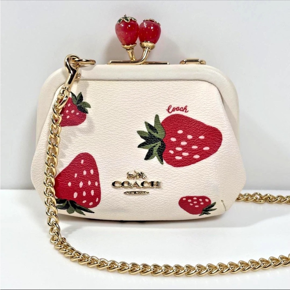 Coach Nora kisslock card holder purse in wild strawberry print ✨🍓